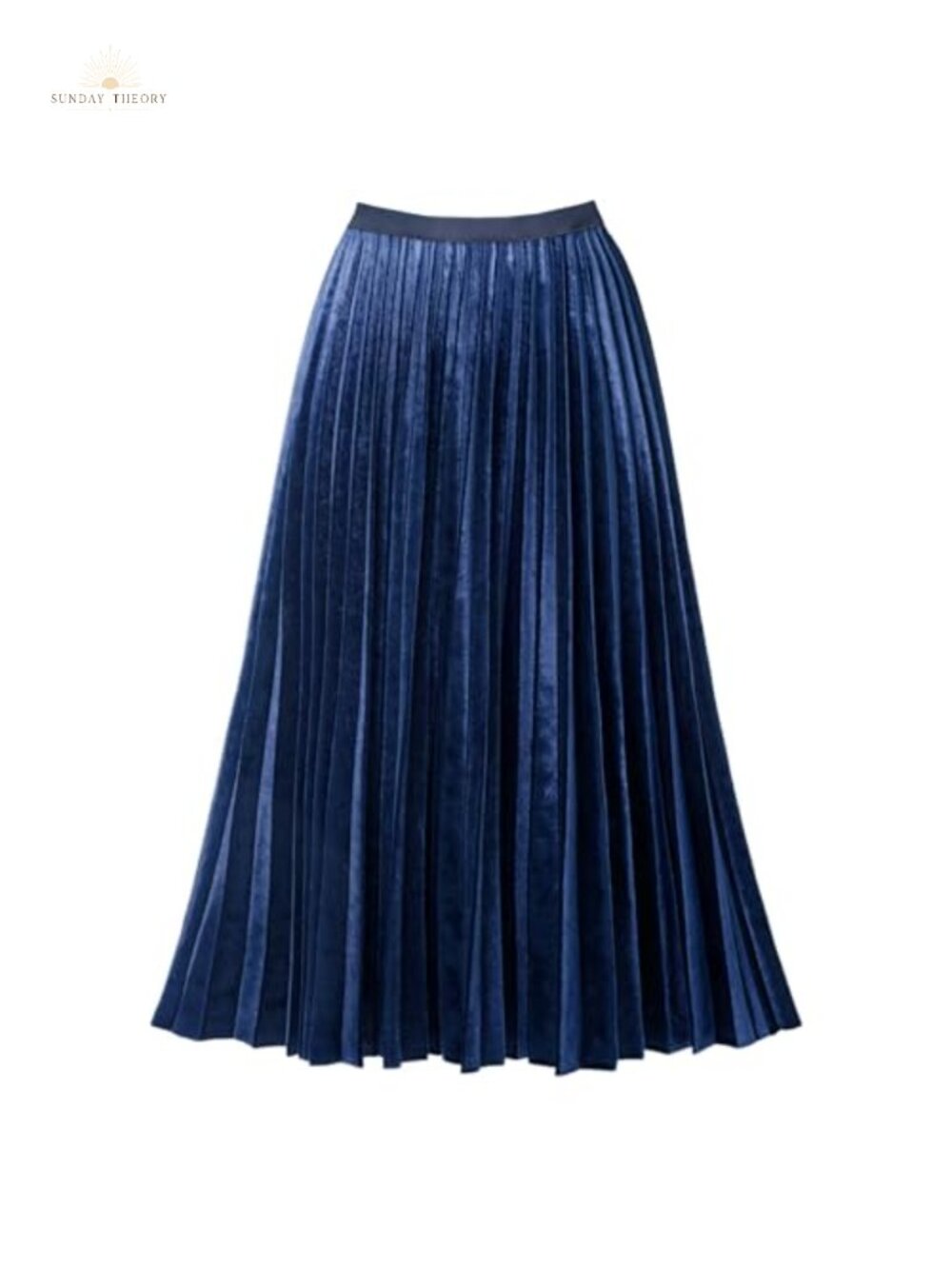 Pleated High Waist Flowy Midi Skirt Velvet A-Line Elastic Waist